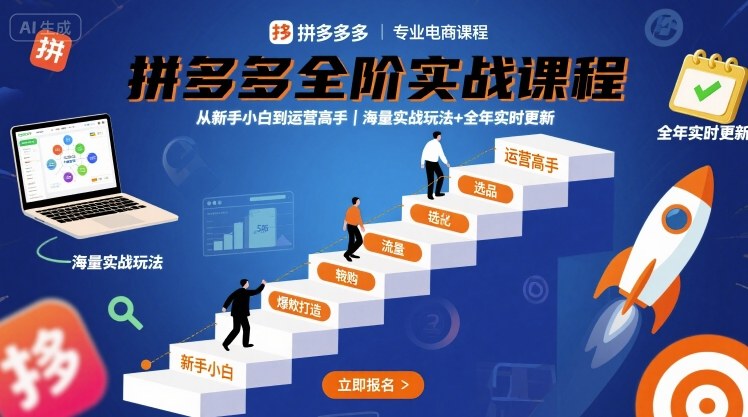 拼多多全阶实战课程，从新手小白到运营高手，海量实战玩法+全年实时更新【2025年10月更新】-第一资源库