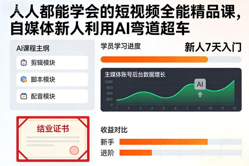 人人都能学会的短视频全能精品课，自媒体新人利用AI弯道超车-第一资源库