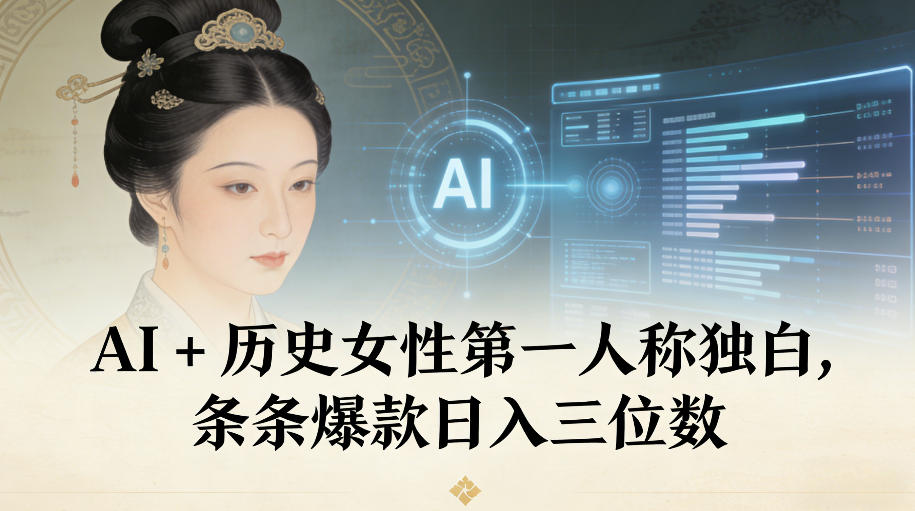 AI+历史女性第一人称独白，条条爆款日入三位数-第一资源库