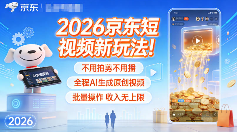 2026京东短视频新玩法！不用拍剪不用播，全程AI生成原创视频，批量操作收入无上限-第一资源库