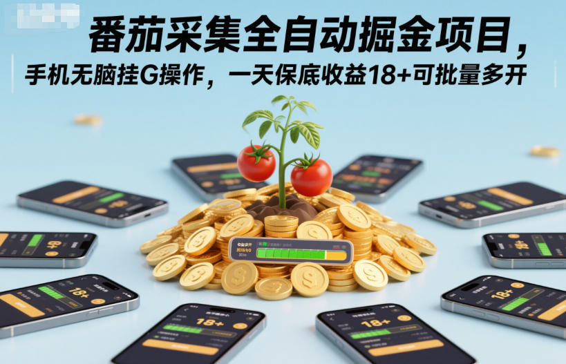 番茄采集全自动掘金项目，手机无脑挂G操作，一天保底收益18+可批量多开【揭秘】-第一资源库
