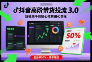 抖音高阶带货投流3.0，短视频千川随心推精细化课程，起品率50%-第一资源库