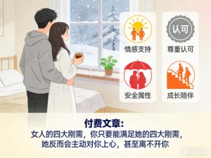 付费文章：女人的四大刚需，你只要能满足她的四大刚需，她反而会主动对你上心，甚至离不开你-第一资源库
