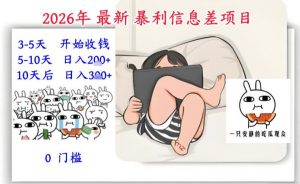 2026年最新暴利信息差项目:3-5天开始收米,10天后稳定3张,0门槛,每天两三个小时搞定-第一资源库