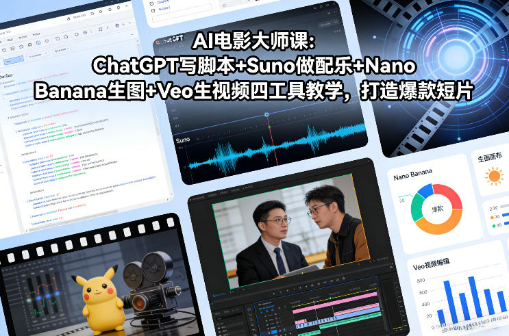 AI电影大师课:ChatGPT写脚本+Suno做配乐+Nano Banana生图+Veo生视频,打造爆款短片-第一资源库