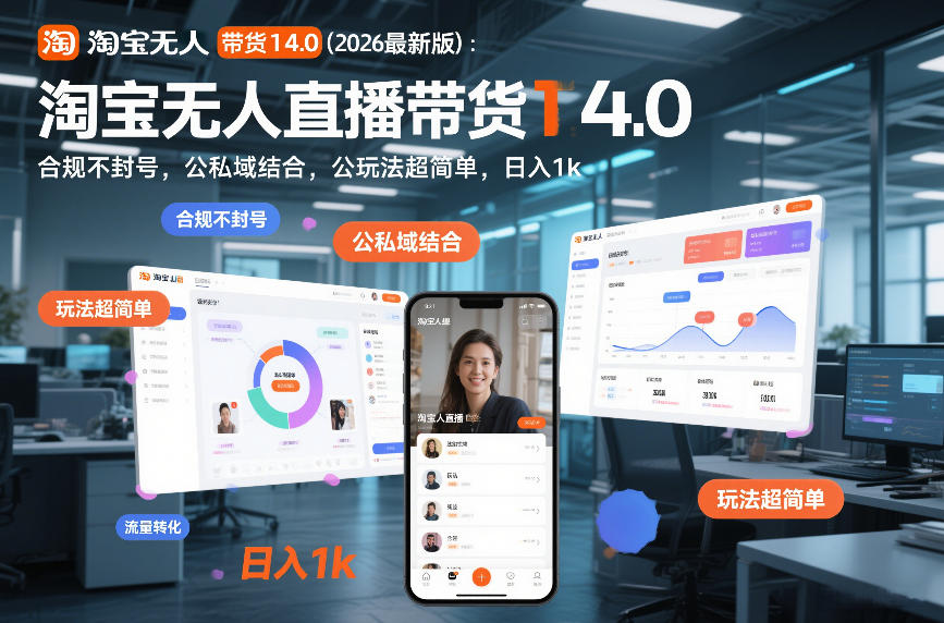 淘宝无人直播带货14.0（2026最新版）：合规不封号，公私域结合，玩法超简单，日入1k+【揭秘】-第一资源库