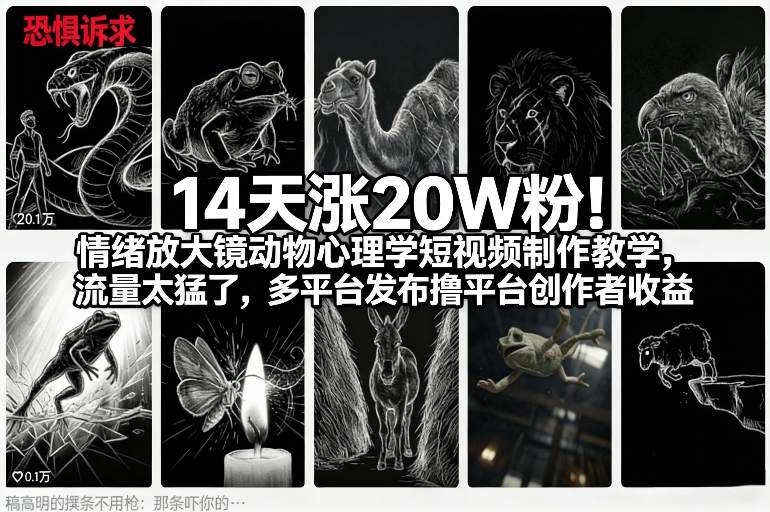 14天涨20W粉！情绪放大镜动物心理学短视频制作教学，流量太猛了，多平台发布撸平台创作者收益-第一资源库