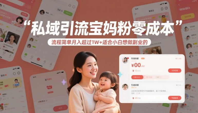 私域引流宝妈粉零成本流程简单月入超过1W+适合小白想做副业的-第一资源库