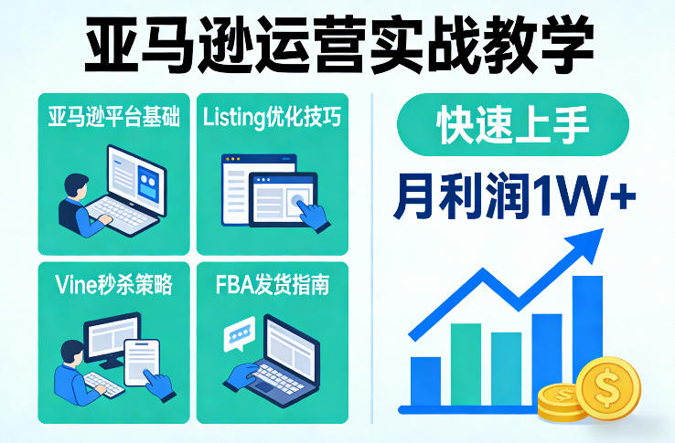 亚马逊运营实战教学，亚马逊平台+Listing优化+Vine秒杀+FBA发货等，快速上手，实现店铺月利润1W-第一资源库