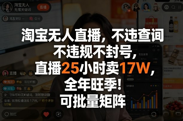 淘宝无人直播，不违规不封号，直播25小时卖17W，全年旺季！可批量矩阵【揭秘】-第一资源库