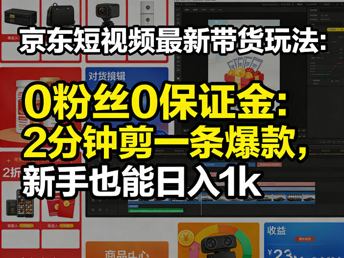京东短视频最新带货玩法，0粉丝0保证金，2分钟剪一条爆款，新手也能日入1k+【揭秘】-第一资源库