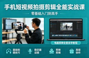 手机短视频拍摄剪辑全能实战课：零基础入门到高手，稳定器运镜+电脑剪映全套自学教程-第一资源库