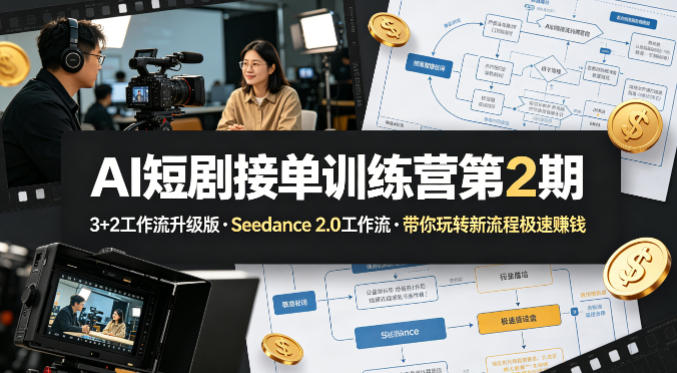 AI短剧接单训练营第2期，3+2工作流升级版，Seedance 2.0工作流，带你玩转新流程极速賺钱-第一资源库