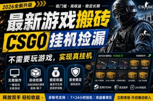 最新游戏搬砖，CSGO纯挂G，不需要玩游戏，实现真挂G，月入1W+，五一小高峰上车可吃肉，手机即可操作【揭秘】-第一资源库